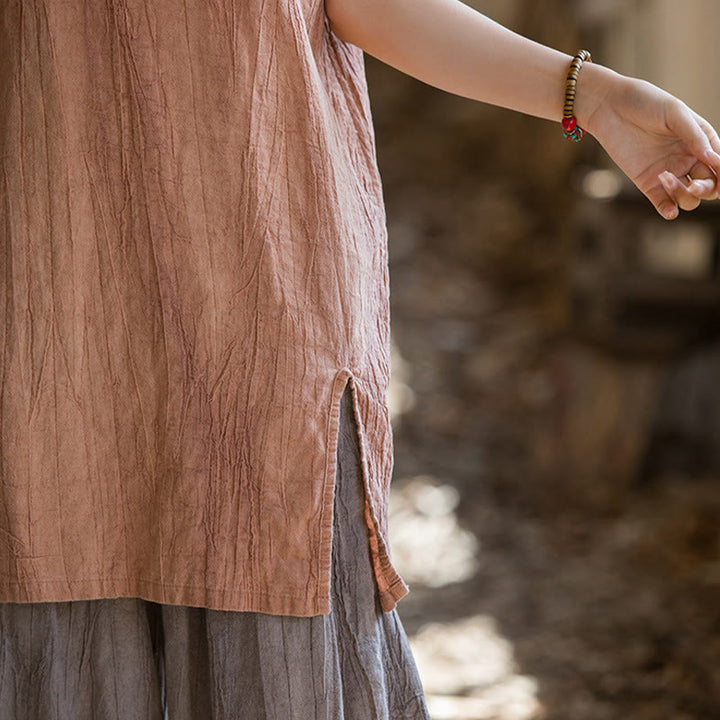 Buddha Stones ręcznie robione Tie Dye Ramie Len Żaba-Guzik Bezrękawnik