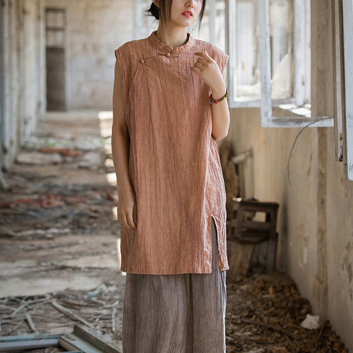 Buddha Stones ręcznie robione Tie Dye Ramie Len Żaba-Guzik Bezrękawnik - image 12