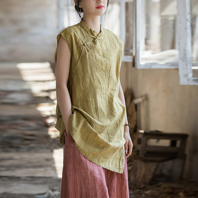 Buddha Stones ręcznie robione Tie Dye Ramie Len Żaba-Guzik Bezrękawnik