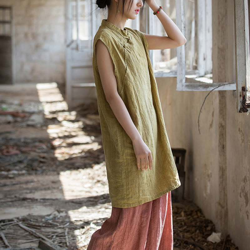 Buddha Stones ręcznie robione Tie Dye Ramie Len Żaba-Guzik Bezrękawnik - image 18