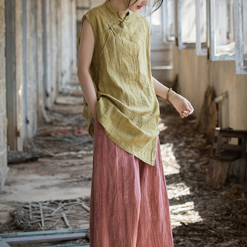 Buddha Stones ręcznie robione Tie Dye Ramie Len Żaba-Guzik Bezrękawnik