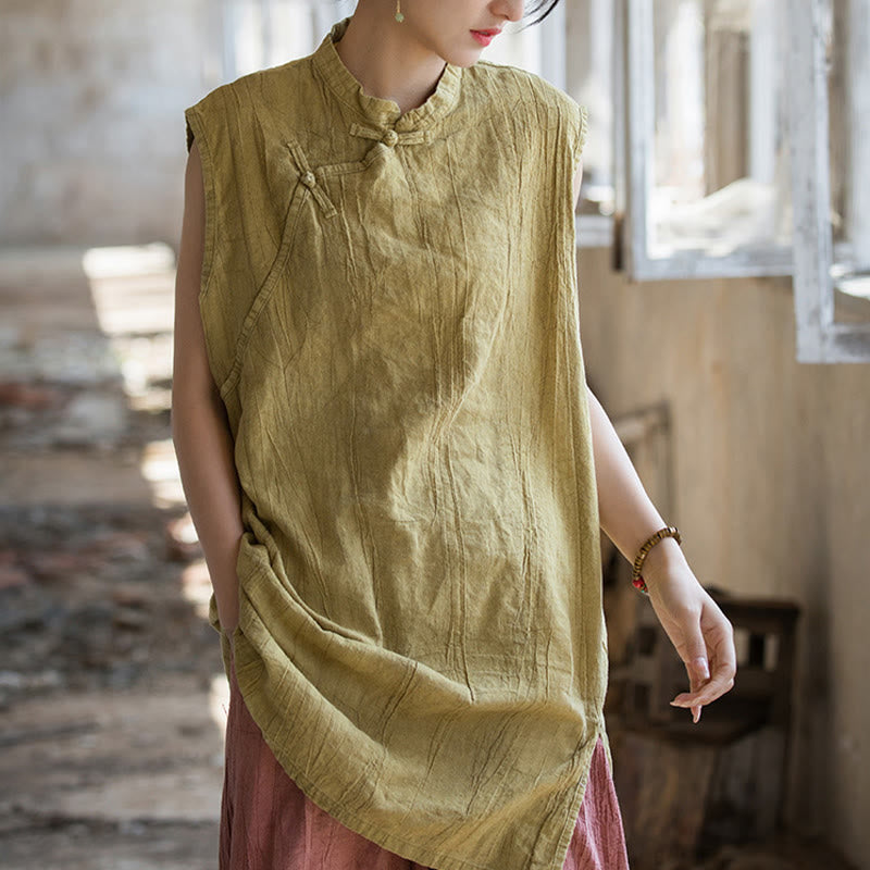 Buddha Stones ręcznie robione Tie Dye Ramie Len Żaba-Guzik Bezrękawnik - image 15