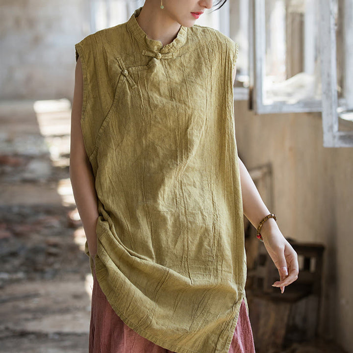 Buddha Stones ręcznie robione Tie Dye Ramie Len Żaba-Guzik Bezrękawnik - image 15