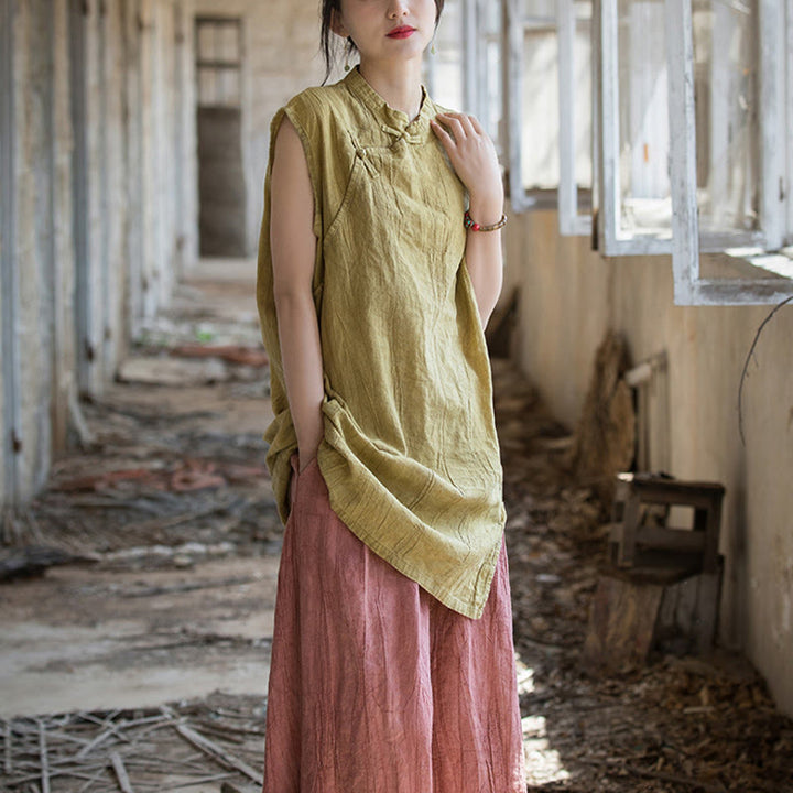 Buddha Stones ręcznie robione Tie Dye Ramie Len Żaba-Guzik Bezrękawnik - image 19