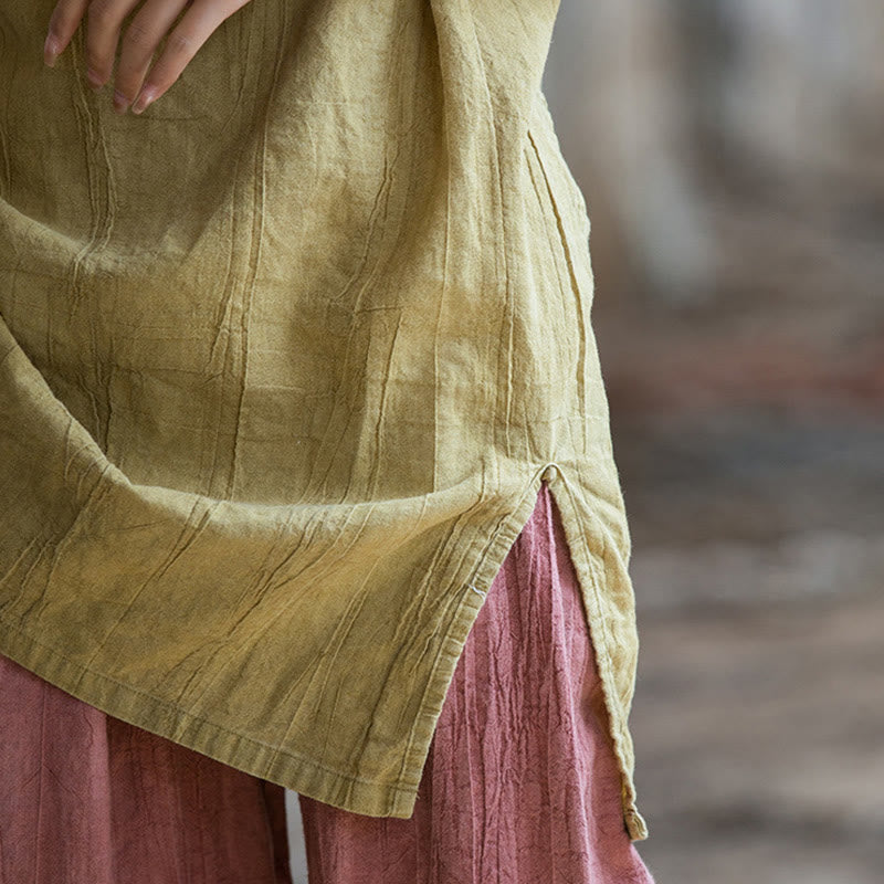 Buddha Stones ręcznie robione Tie Dye Ramie Len Żaba-Guzik Bezrękawnik