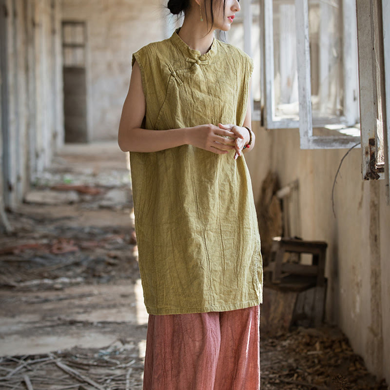 Buddha Stones ręcznie robione Tie Dye Ramie Len Żaba-Guzik Bezrękawnik
