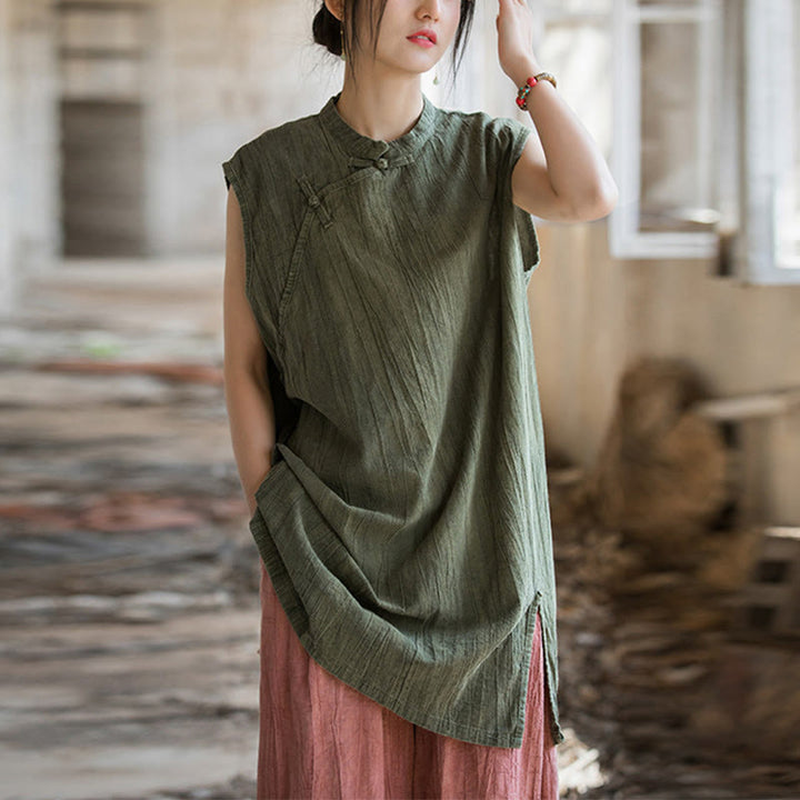 Buddha Stones ręcznie robione Tie Dye Ramie Len Żaba-Guzik Bezrękawnik