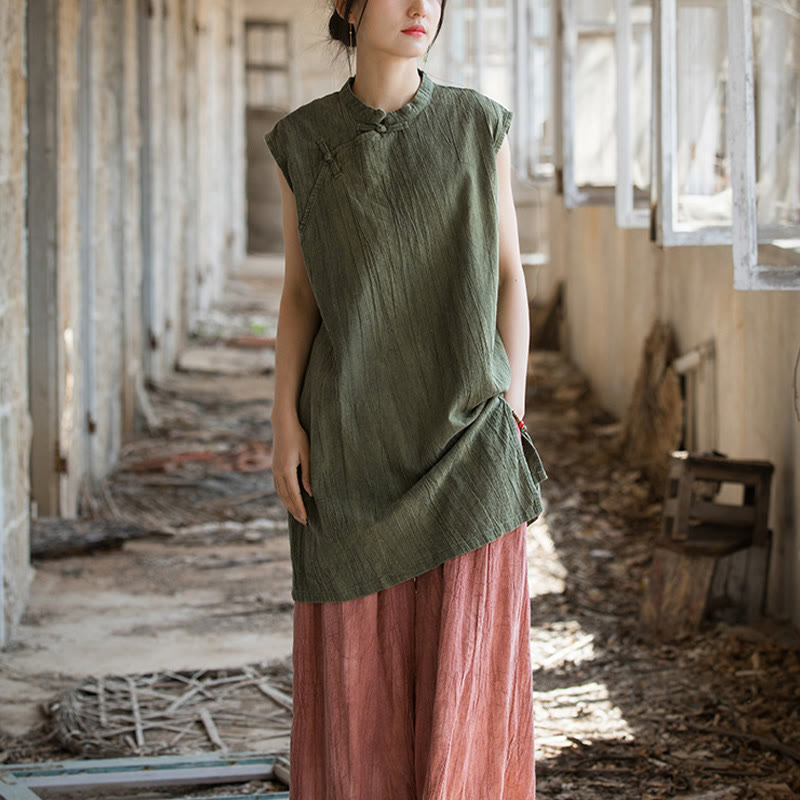 Buddha Stones ręcznie robione Tie Dye Ramie Len Żaba-Guzik Bezrękawnik