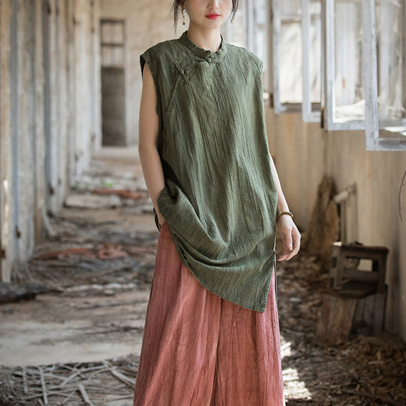 Buddha Stones ręcznie robione Tie Dye Ramie Len Żaba-Guzik Bezrękawnik - image 24