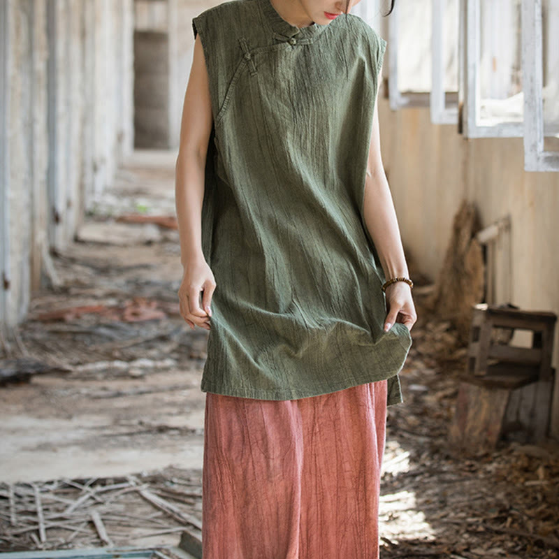 Buddha Stones ręcznie robione Tie Dye Ramie Len Żaba-Guzik Bezrękawnik - image 26