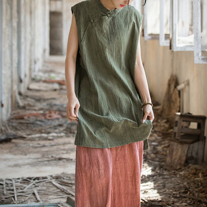 Buddha Stones ręcznie robione Tie Dye Ramie Len Żaba-Guzik Bezrękawnik - image 26