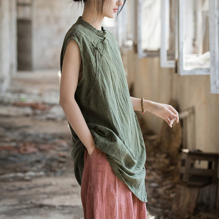 Buddha Stones ręcznie robione Tie Dye Ramie Len Żaba-Guzik Bezrękawnik