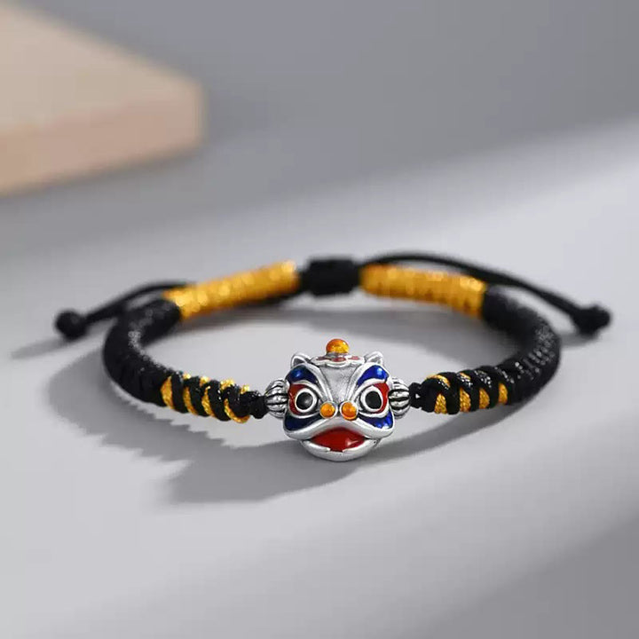 Bransoletka z plecionego sznurka z Buddha Stones, ręcznie robiona, tańczący lew i szczęście