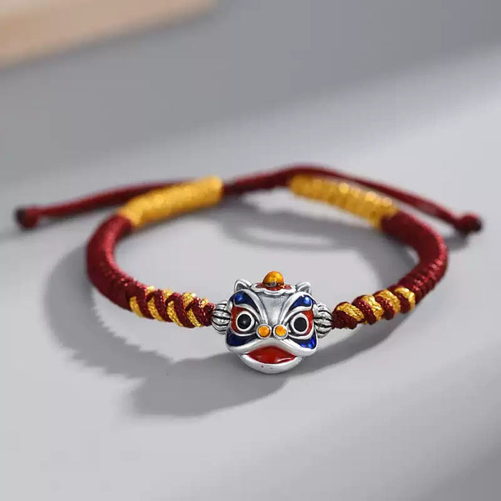 Bransoletka z plecionego sznurka z Buddha Stones, ręcznie robiona, tańczący lew i szczęście