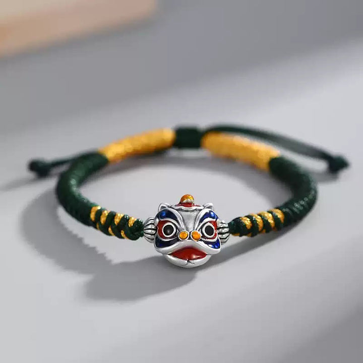 Bransoletka z plecionego sznurka z Buddha Stones, ręcznie robiona, tańczący lew i szczęście