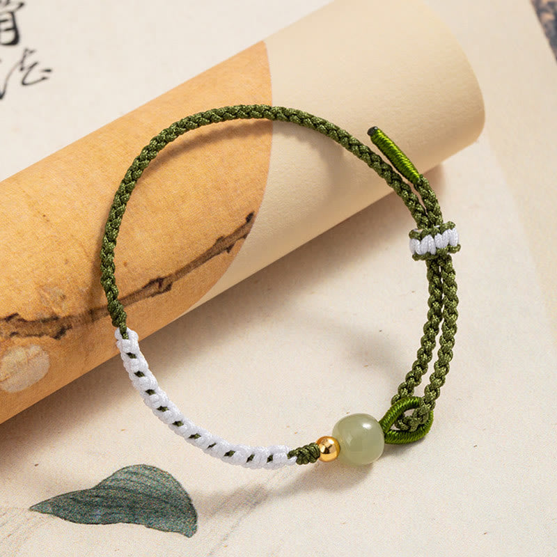 Buddha Stones 925 Srebro Sterlingowe Hetian Jade Bead Luck Bransoletka z Plecionej Linii