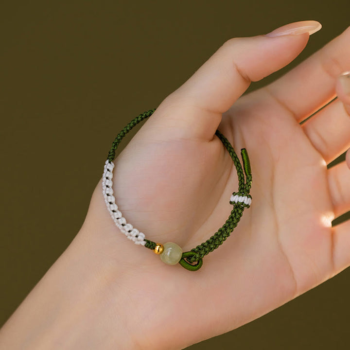 Buddha Stones 925 Srebro Sterlingowe Hetian Jade Bead Luck Bransoletka z Plecionej Linii