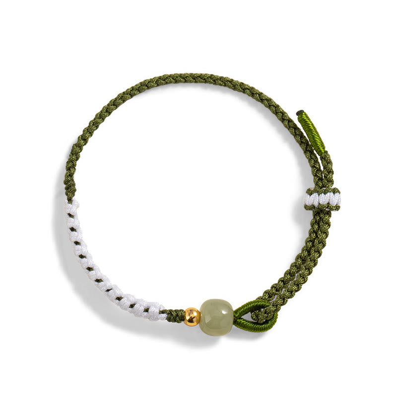 Buddha Stones 925 Srebro Sterlingowe Hetian Jade Bead Luck Bransoletka z Plecionej Linii