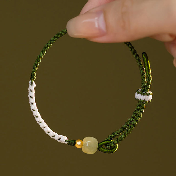 Buddha Stones 925 Srebro Sterlingowe Hetian Jade Bead Luck Bransoletka z Plecionej Linii