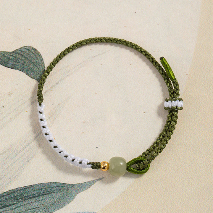 Buddha Stones 925 Srebro Sterlingowe Hetian Jade Bead Luck Bransoletka z Plecionej Linii