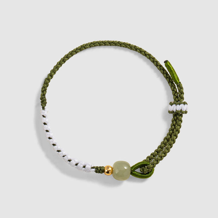 Buddha Stones 925 Srebro Sterlingowe Hetian Jade Bead Luck Bransoletka z Plecionej Linii