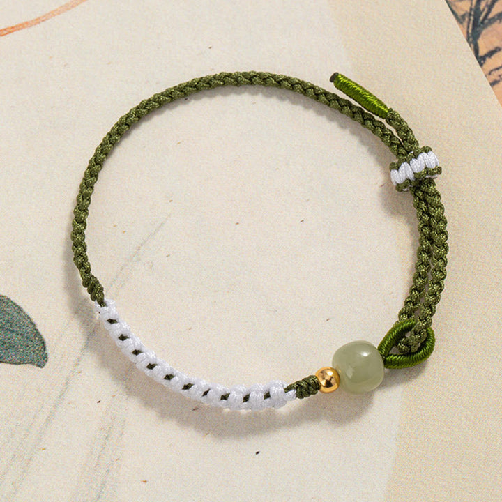 Buddha Stones 925 Srebro Sterlingowe Hetian Jade Bead Luck Bransoletka z Plecionej Linii