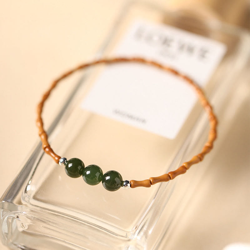 Buddha Stones Naturalne Oliwki Pestki Bambusa Wzór Hetian Jade Koraliki Bransoletka Szczęścia