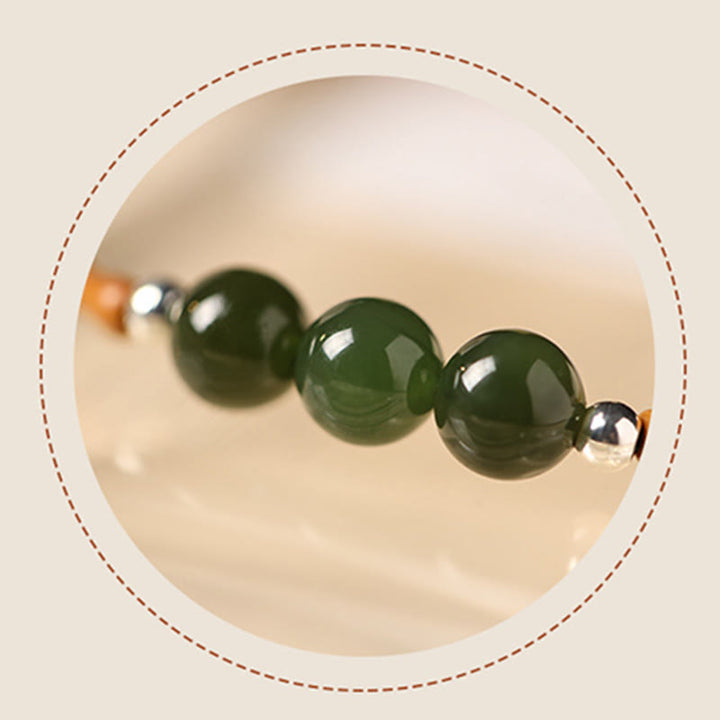 Buddha Stones Naturalne Oliwki Pestki Bambusa Wzór Hetian Jade Koraliki Bransoletka Szczęścia