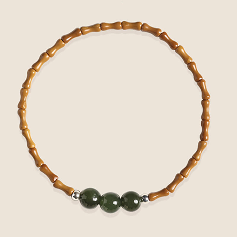 Buddha Stones Naturalne Oliwki Pestki Bambusa Wzór Hetian Jade Koraliki Bransoletka Szczęścia