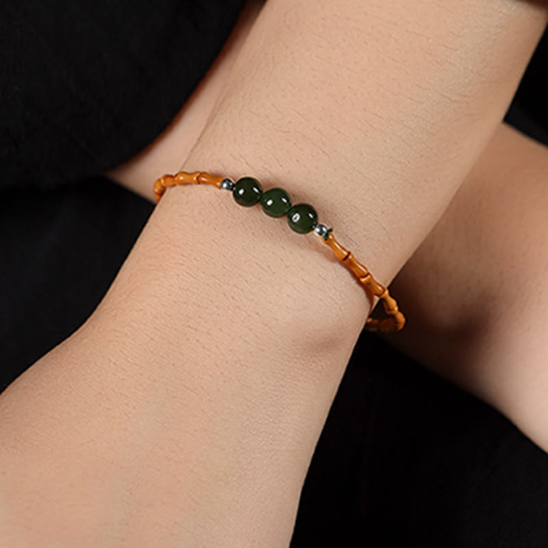 Buddha Stones Naturalne Oliwki Pestki Bambusa Wzór Hetian Jade Koraliki Bransoletka Szczęścia