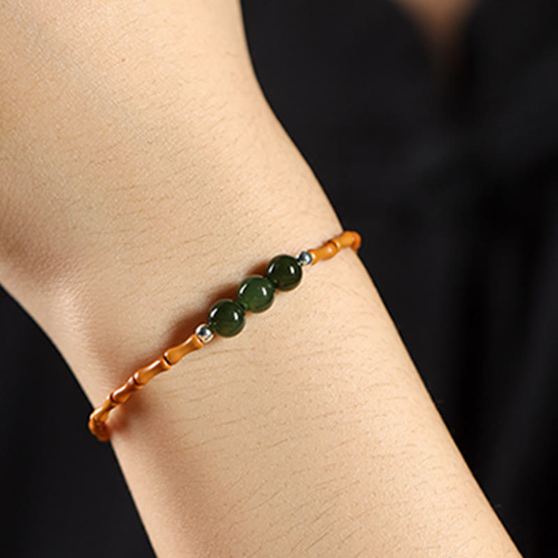 Buddha Stones Naturalne Oliwki Pestki Bambusa Wzór Hetian Jade Koraliki Bransoletka Szczęścia