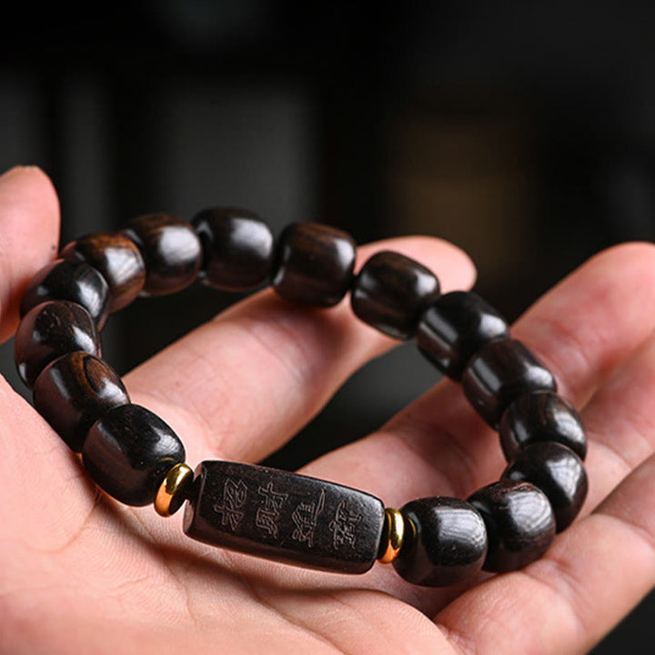 Buddha Stones Tybetańskie Koraliki z Drewna Hebanowego, Beczka, Bransoletka, Szczęście i Skarb Równowagi