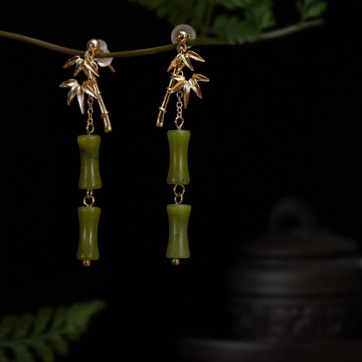 Buddha Stones 925 Srebro Sterlingowe Miedziane Złoto Naturalny Peridot Bambus Liść Wiszące