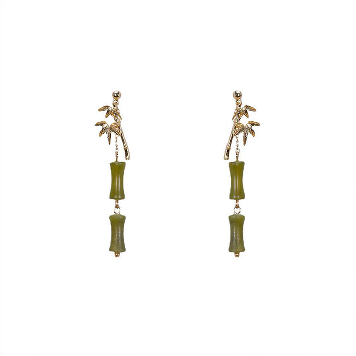 Buddha Stones 925 Srebro Sterlingowe Miedziane Złoto Naturalny Peridot Bambus Liść Wiszące