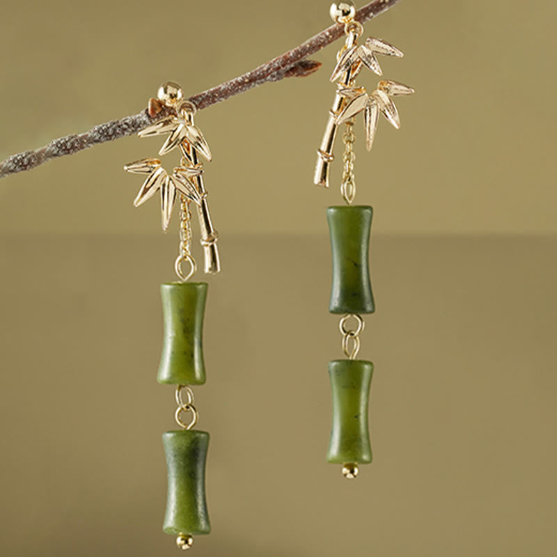 Buddha Stones 925 Srebro Sterlingowe Miedziane Złoto Naturalny Peridot Bambus Liść Wiszące