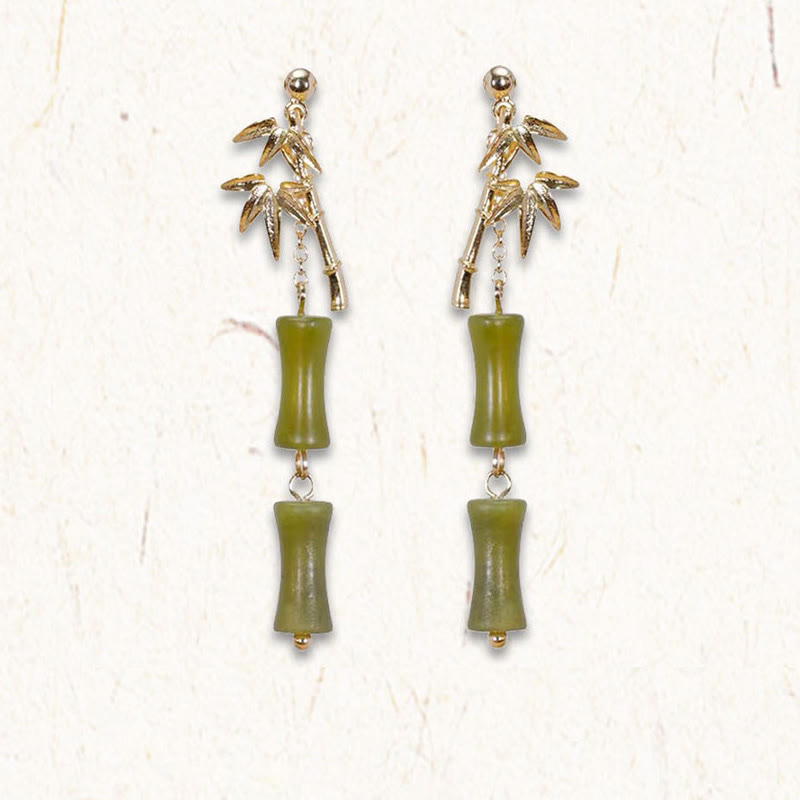 Buddha Stones 925 Srebro Sterlingowe Miedziane Złoto Naturalny Peridot Bambus Liść Wiszące
