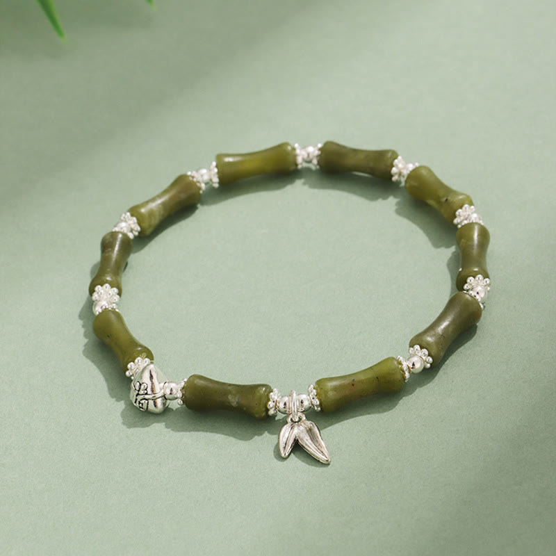 Buddha Stones Peridot Biały Jadeit Kwarc Truskawkowy Zielony Awenturyn Bambus Fu Charakter Bransoletka Szczęścia