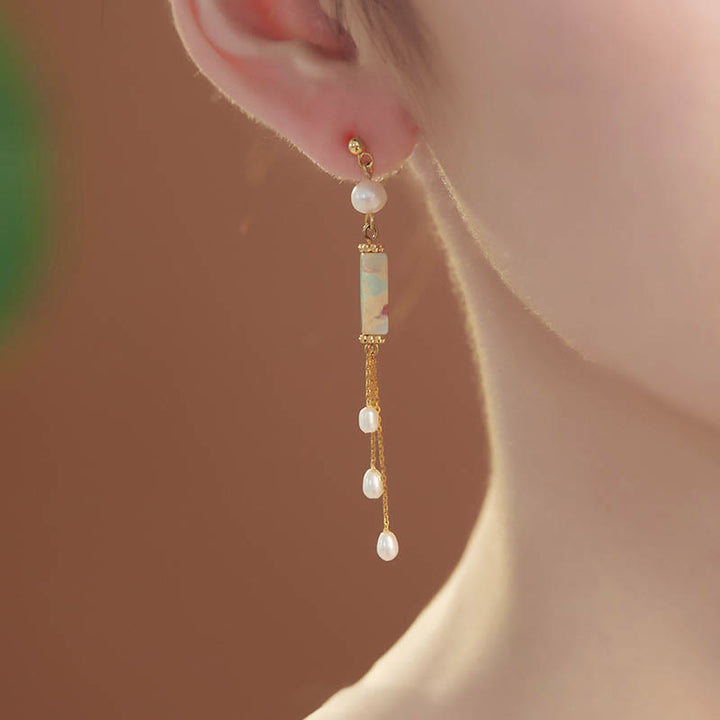 Kolczyki z Buddha Stones 925 ze srebra próby 925 z kamieniami Shoushan Pearl Healing Drop