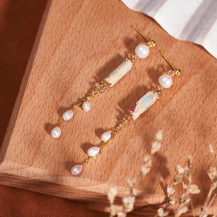 Kolczyki z Buddha Stones 925 ze srebra próby 925 z kamieniami Shoushan Pearl Healing Drop