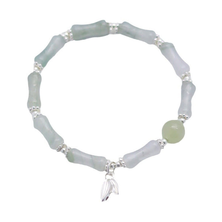 Buddha Stones 925 Srebro Sterling Naturalny Tianshan Jade Bamboo Charm Bransoletka Szczęścia