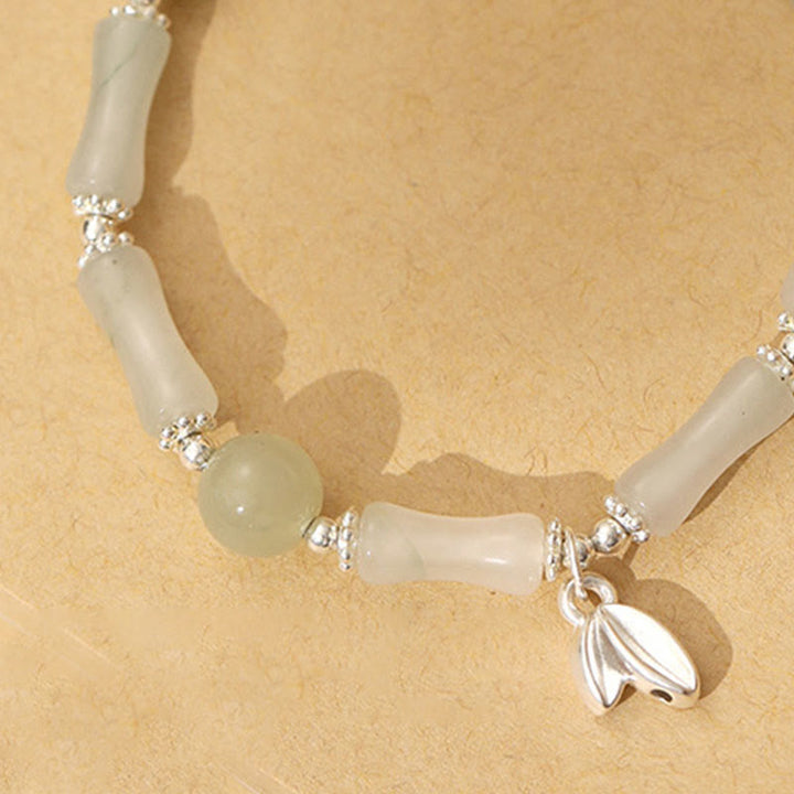 Buddha Stones 925 Srebro Sterling Naturalny Tianshan Jade Bamboo Charm Bransoletka Szczęścia