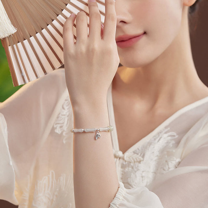 Buddha Stones 925 Srebro Sterling Naturalny Tianshan Jade Bamboo Charm Bransoletka Szczęścia - image 3