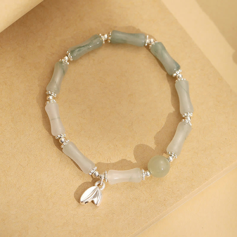 Buddha Stones 925 Srebro Sterling Naturalny Tianshan Jade Bamboo Charm Bransoletka Szczęścia