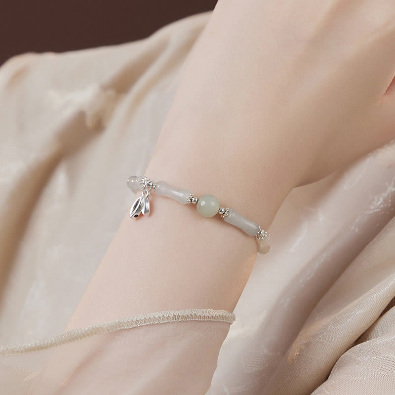 Buddha Stones 925 Srebro Sterling Naturalny Tianshan Jade Bamboo Charm Bransoletka Szczęścia - image 6