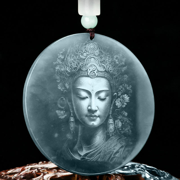 Buddha Stones Kwan Yin Awalokiteśwara Jadeitowy naszyjnik sznurkowy obfitości