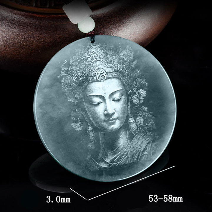 Buddha Stones Kwan Yin Awalokiteśwara Jadeitowy naszyjnik sznurkowy obfitości
