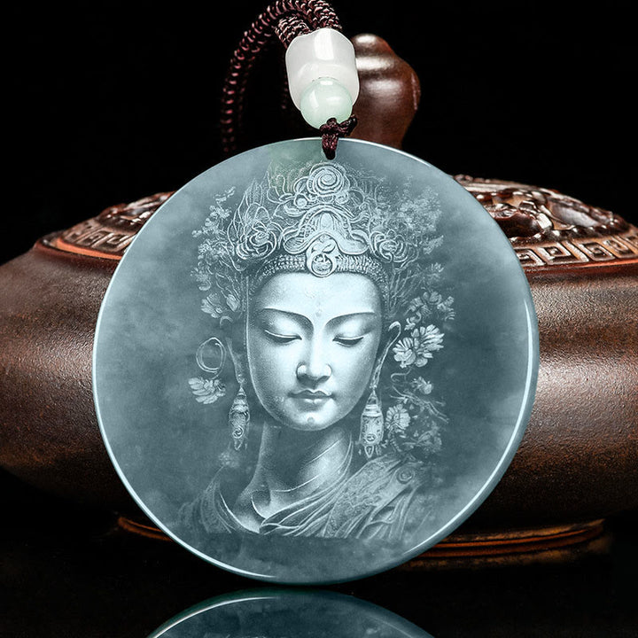 Buddha Stones Kwan Yin Awalokiteśwara Jadeitowy naszyjnik sznurkowy obfitości