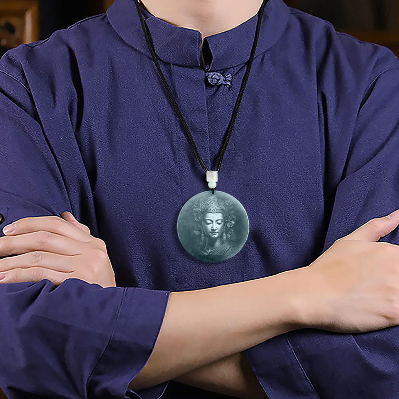 Buddha Stones Kwan Yin Awalokiteśwara Jadeitowy naszyjnik sznurkowy obfitości