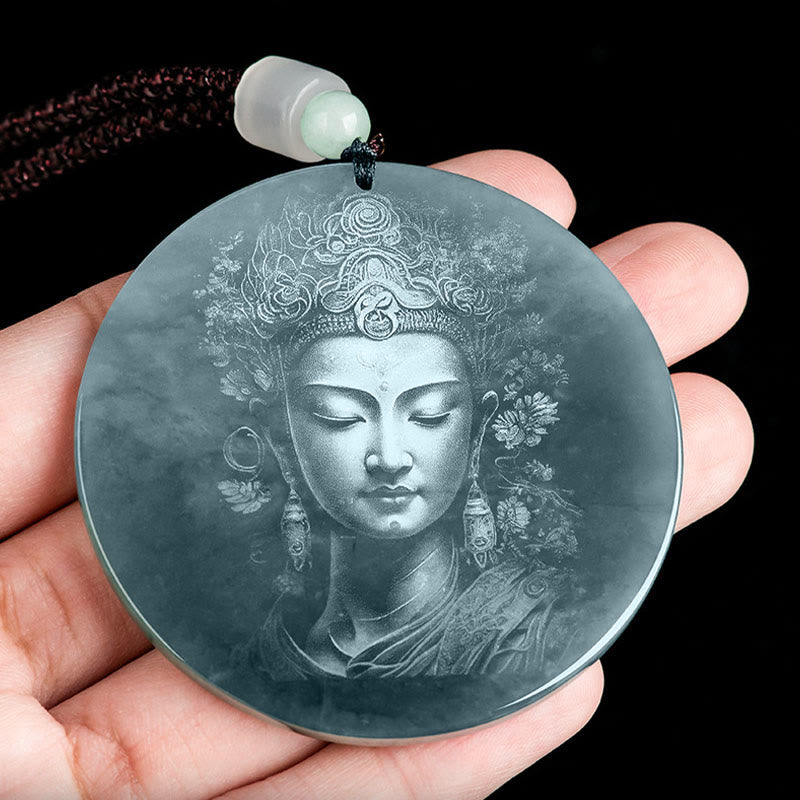 Buddha Stones Kwan Yin Awalokiteśwara Jadeitowy naszyjnik sznurkowy obfitości
