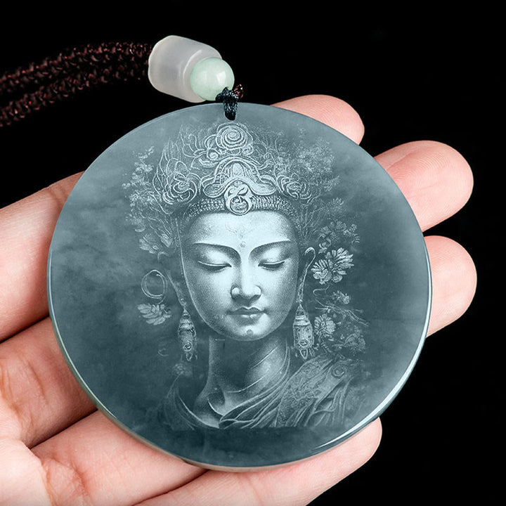Buddha Stones Kwan Yin Awalokiteśwara Jadeitowy naszyjnik sznurkowy obfitości
